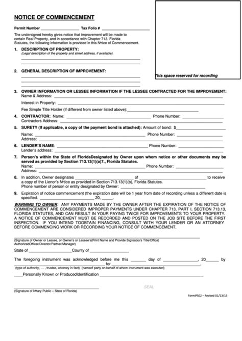 Sarasota County Notice Of Commencement Form Guide