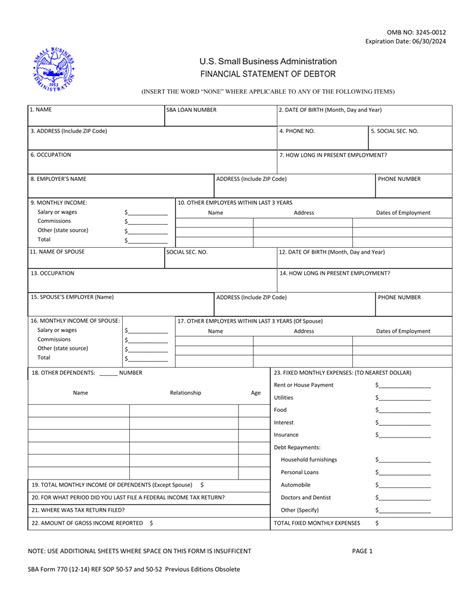 Sba Form 770: A Guide To Debtors Financial Statement