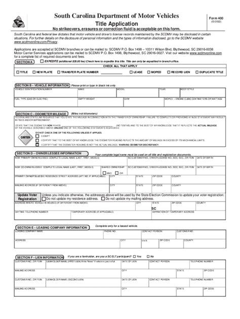 Sc Dmv Form 400: A Step-By-Step Filing Guide