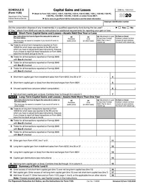 Schedule D Form 1120s: Corporate Tax Deductions