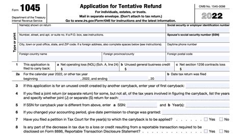 Schedule Form 1045: Application For Tentative Refund