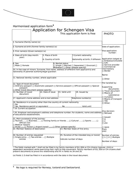 Schengen Visa Application Form Harmonised