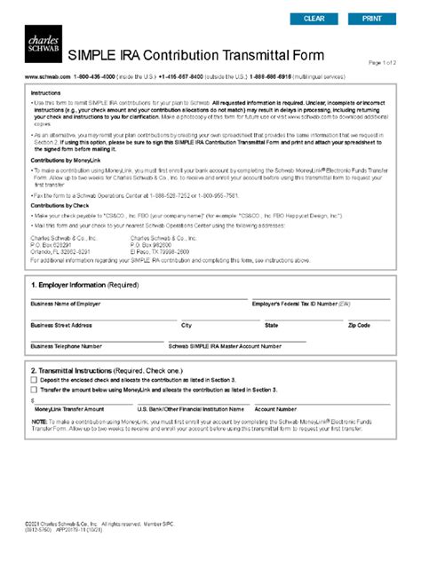 Schwab Simple Ira Contribution Transmittal Form Guide