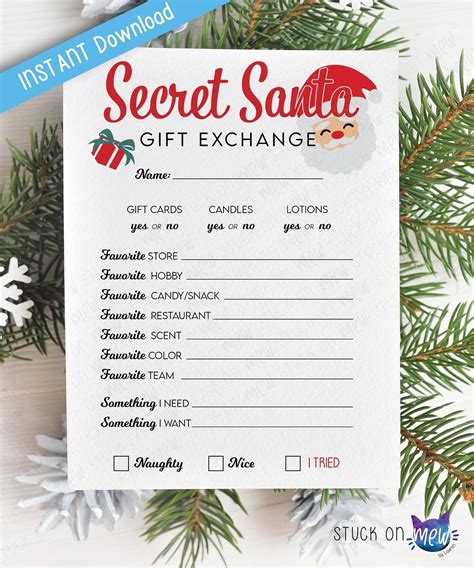 Secret Santa Gift Form Ideas And Templates