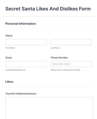 Secret Santa Likes And Dislikes Form Essentials