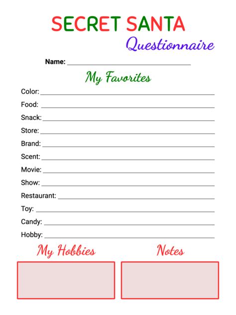 Secret Santa Questionnaire Template Using Google Forms