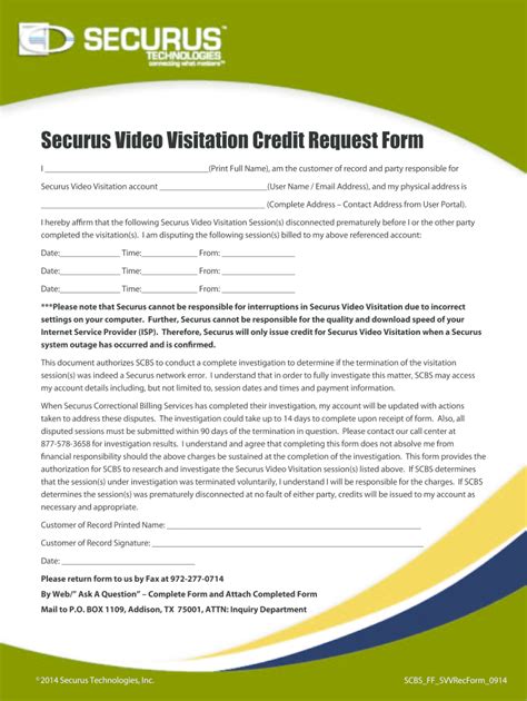 Securus Credit Request Form: Apply With Ease Today