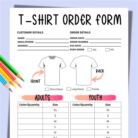 Shirt Order Form Template For Easy Customization