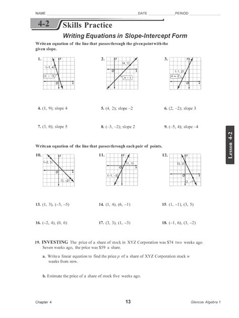 Slope Intercept Form Equation Writing Answer Key