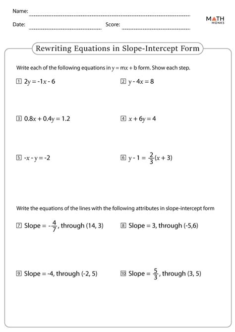 Slope Intercept Form Part 1 Answer Key Guide