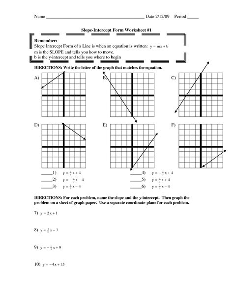 Slope Intercept Form Worksheet With Graphing Equations Examples