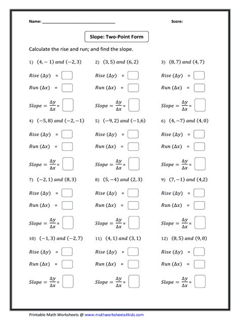 Slope Point Form Worksheet With Answers And Examples