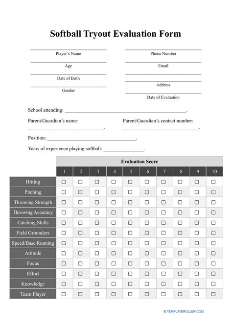 Softball Tryout Evaluation Form Template And Guide