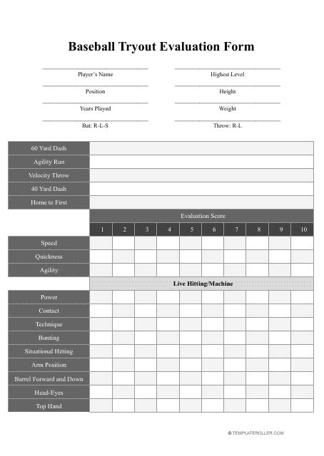 Softball Tryout Evaluation Form Template Free Download