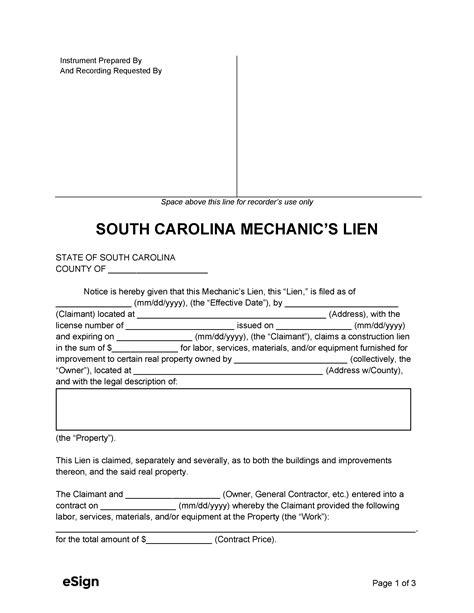 South Carolina Mechanics Lien Form Requirements And Filing Guide