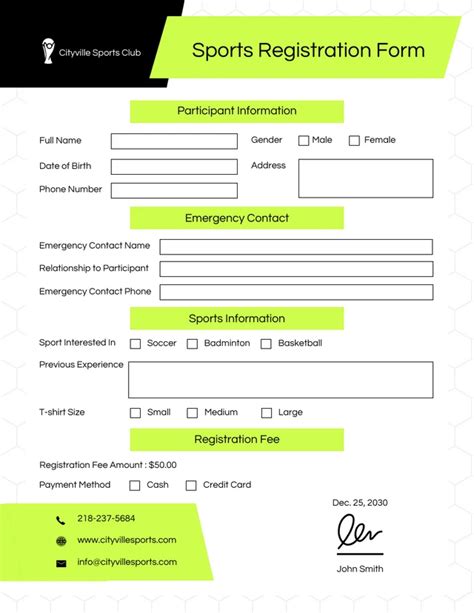 Sports Registration Form Template For Easy Sign-Ups