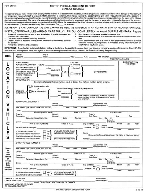 Sr13 Form Georgia: Report Of Crash For Insurance Companies