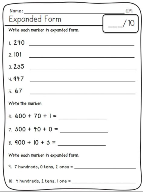 Standard Word And Expanded Form Worksheet Templates