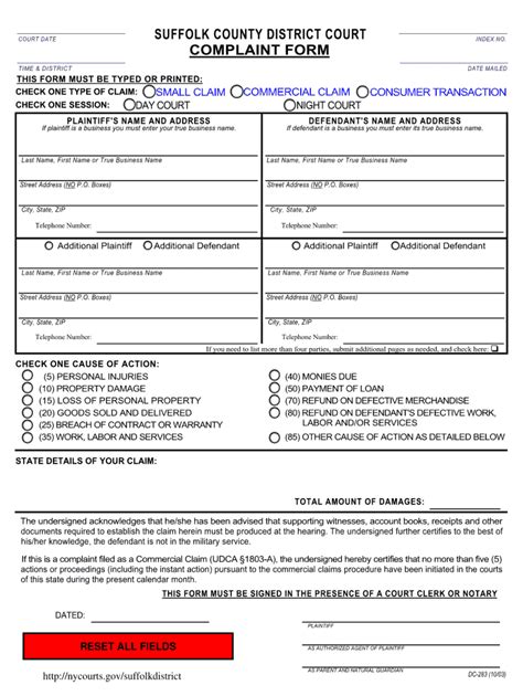 Suffolk County Small Claims Court Complaint Form Guide