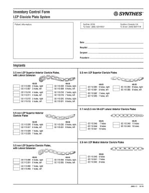 Synthes 3.5 Clavicle Inventory Control Form Guide