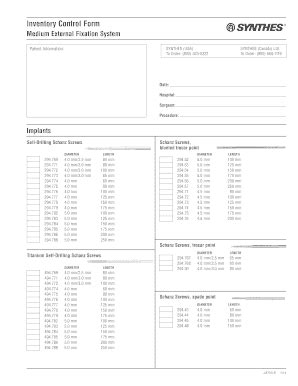 Synthes External Fixator Inventory Control Form Template