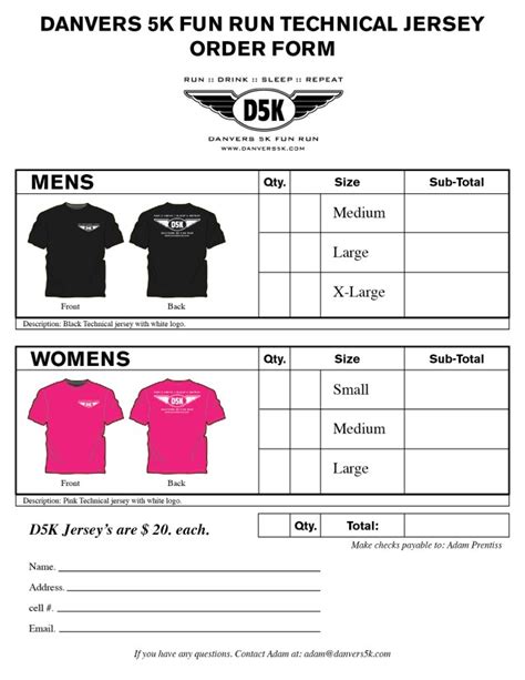 T Shirt Fundraiser Order Form Template Download