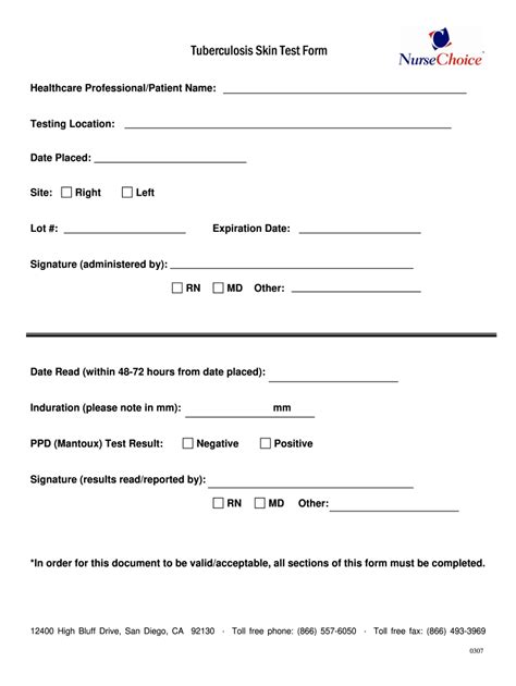 Tb Skin Test Form Printable For Employment