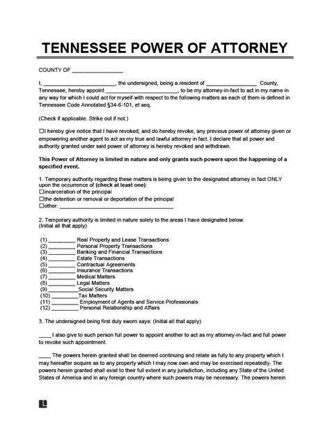 Tennessee Durable Power Of Attorney Form Free Download