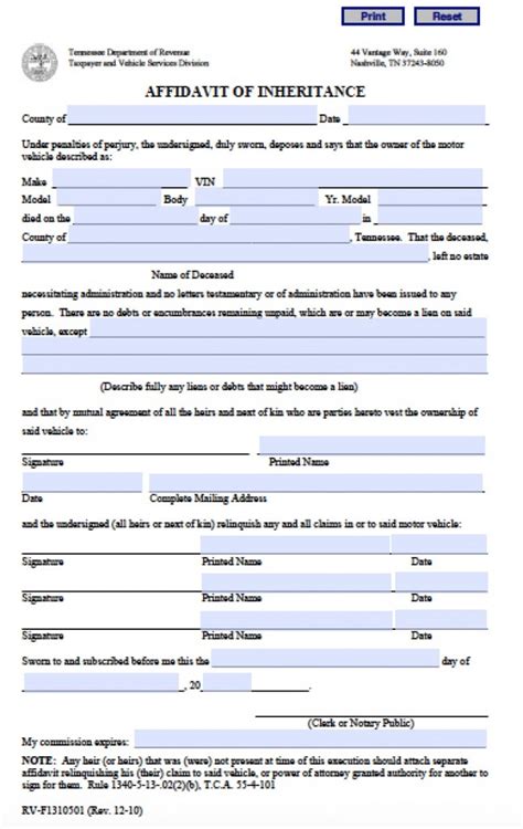 Tennessee Free Affidavit Of Heirship Form Download