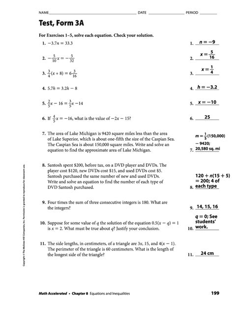 Test Form 3a Answer Key Explained