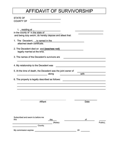 Texas Free Affidavit Of Survivorship Form Download