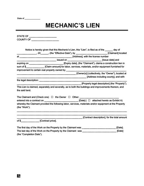 Texas Mechanics Lien Form Template And Filing Guide