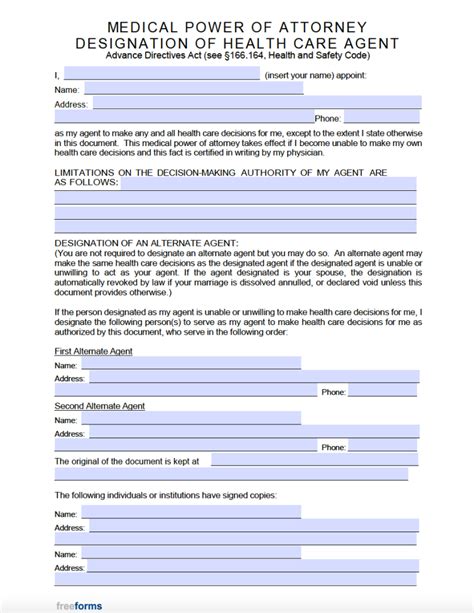 Texas Medical Power Of Attorney Form Free Printable Template