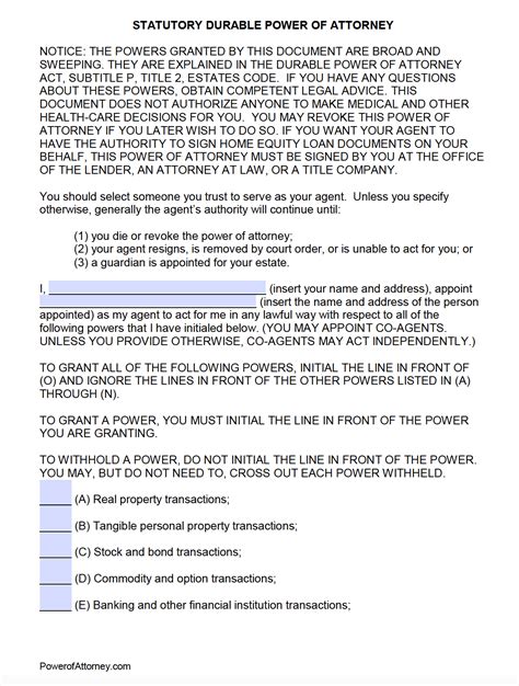 Texas Power Of Attorney Form: Free Printable Template