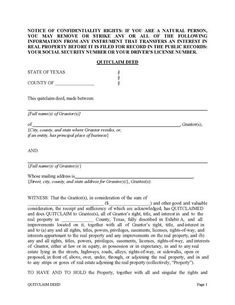 Texas Quit Claim Deed Form: Fast And Easy Filing