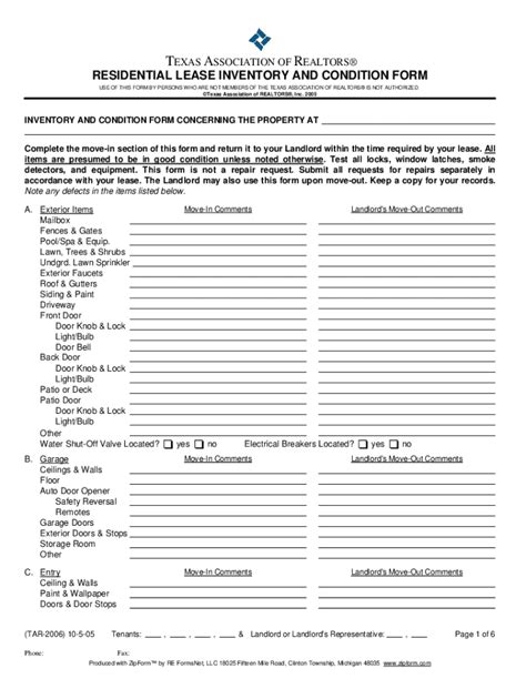 Texas Residential Lease Inventory And Condition Form