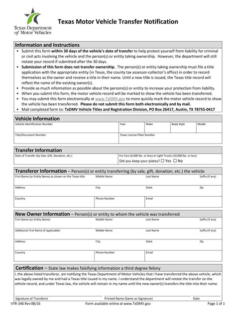 Texas Vehicle Transfer Notification Form Vtr-214 Explained