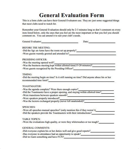 Toastmasters General Evaluation Form Guide