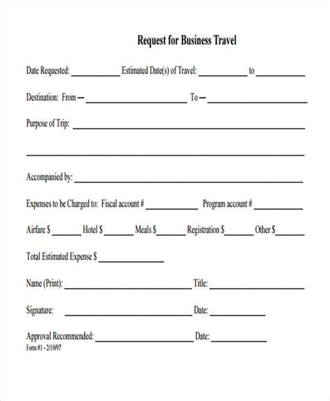 Travel Request Form Template Excel Download Free