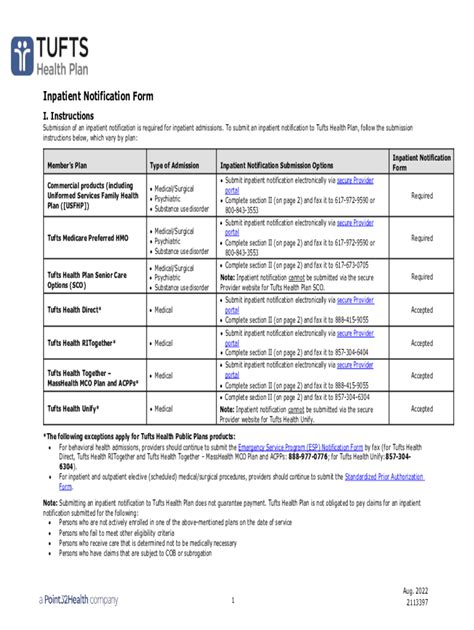 Tufts Inpatient Notification Form Guide