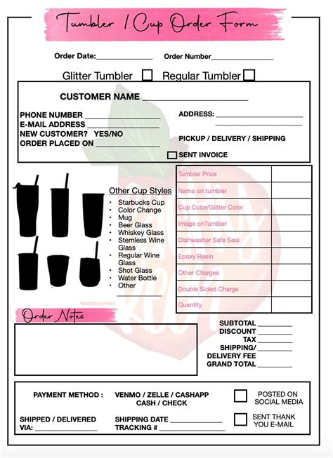 Tumbler Order Form Template For Custom Drink Requests