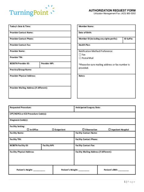 Turning Point Prior Authorization Form Requirements