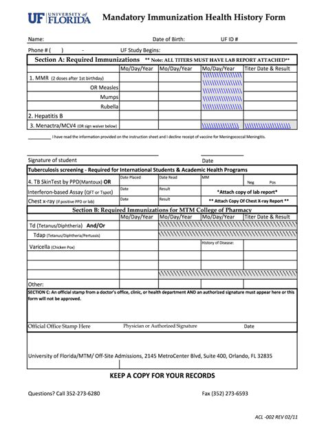 Uf Immunization Form Requirements And Guidelines