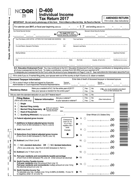 Understanding Form D-400 Nc: North Carolina Individual Income Tax