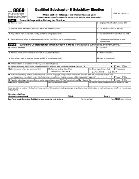 Understanding Irs Form 8869: Qualified Subchapter S Subsidiary Election