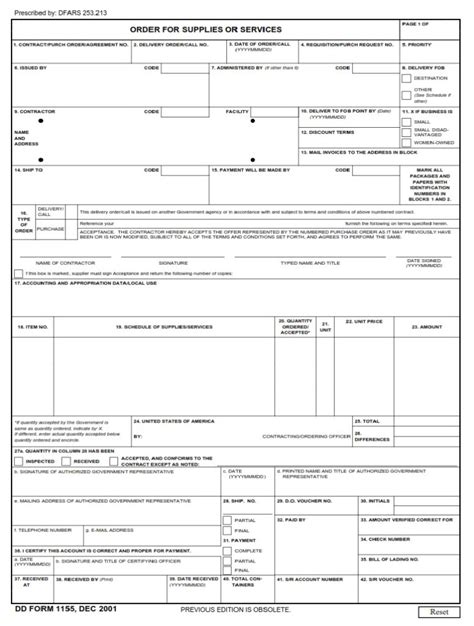 Understanding The Dd Form 1155: Order For Supplies Or Services