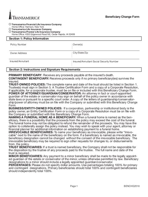 Update Transamerica Beneficiary With Ease: Change Form Guide