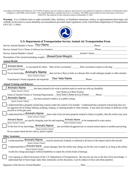 Us Dot Service Animal Air Travel Form Guide