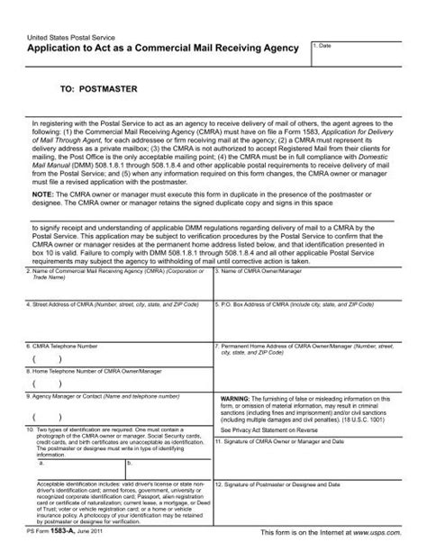 Usps 1583a Form: Requirements And Instructions For Mailbox Rentals