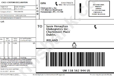 Usps Form 2976-R: Custom Declaration For International Mail